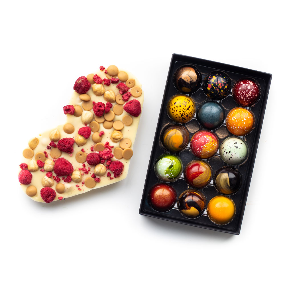 Uitrusting Percentage Lelie Chocolade cadeaupakket | Framboos & karamel | Chocoladebezorgd